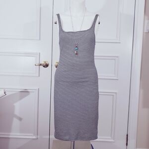 ZARA Striped Bodycon Tank Midi Dress W Square Neck- LNWOT